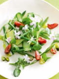 Salade de courgette, haricot et cerise, sauce