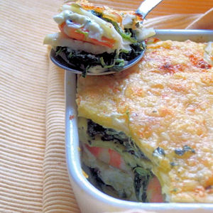 Lasagnes Saint-Jacques, crevettes, fenouil et pistache