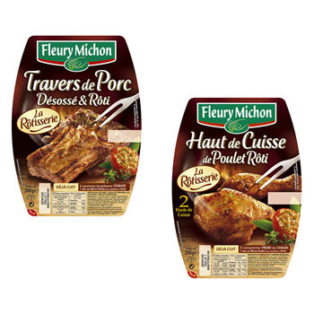 Travers de porc et haut de cuisse de poulet rôti