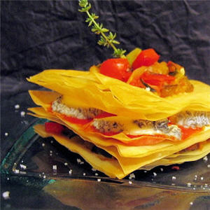 Mille-feuille au ch&egrave;vre et l&eacute;gumes du soleil 
