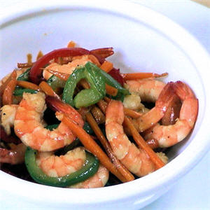 Crevettes saut&eacute;es aux petits l&eacute;gumes