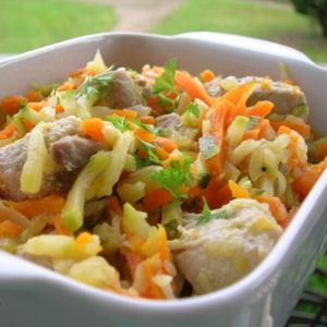Saut&eacute; de porc aux petits l&eacute;gumes