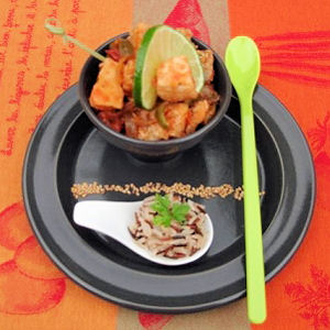 Wok d'espadon et poivron piment&eacute; au gingembre et soja